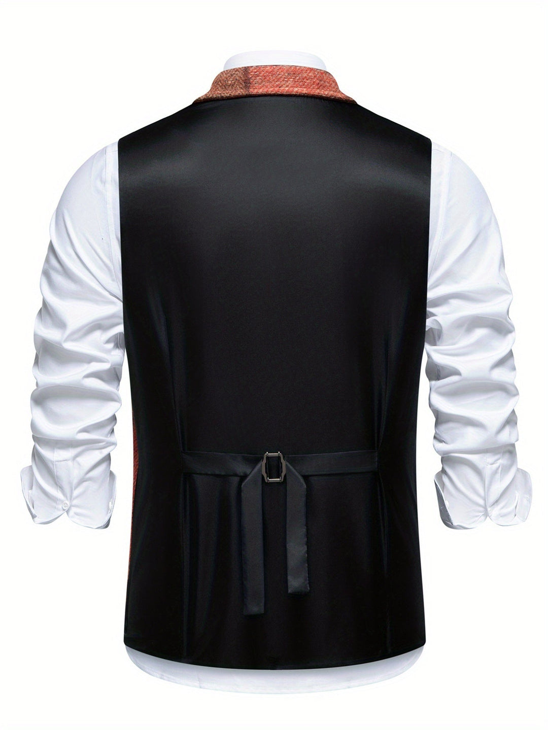 Colete masculino refinado com padrão de espiga, essencial para o guarda-roupa social.