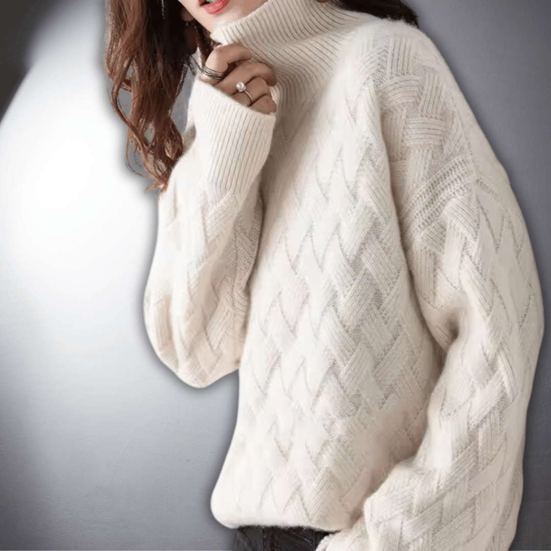 Suéter feminino oversized de malha premium, toque aconchegante. Roupa feminina elegante e confortável para o inverno.