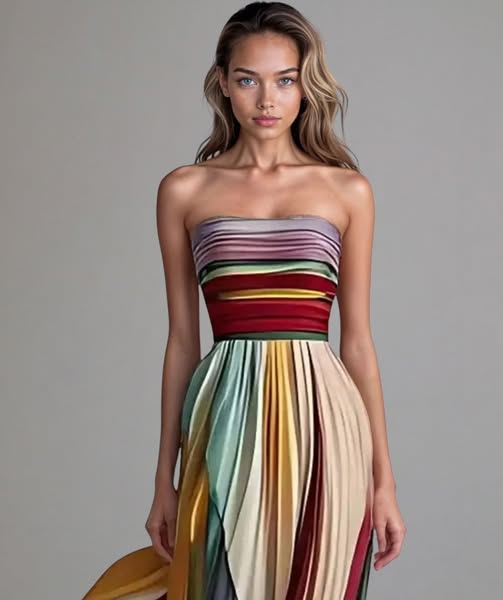 Vestido longo feminino elegante, modelo premium multicolorido, perfeito para um look casual sofisticado.