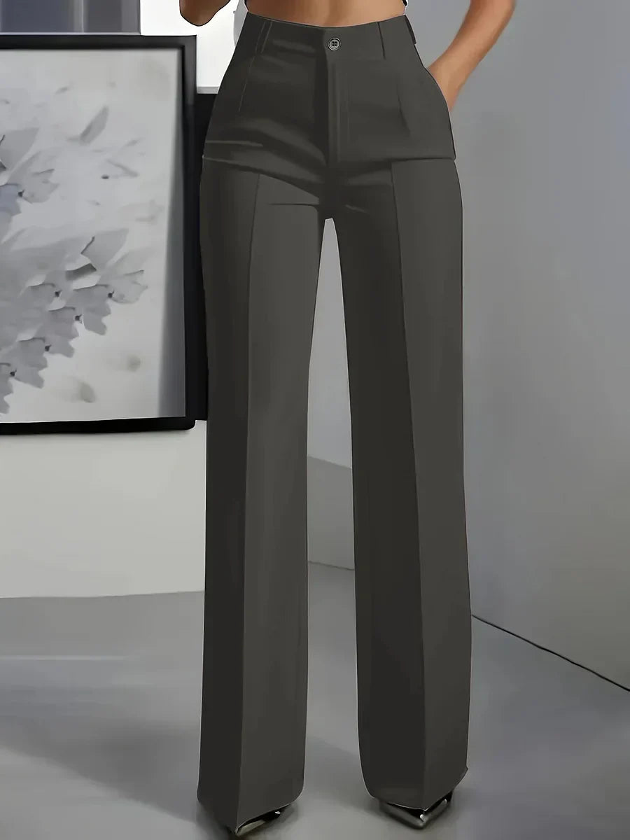 Calça elegante feminina cintura alta, versátil para compor looks sociais, trabalho e profissionais.