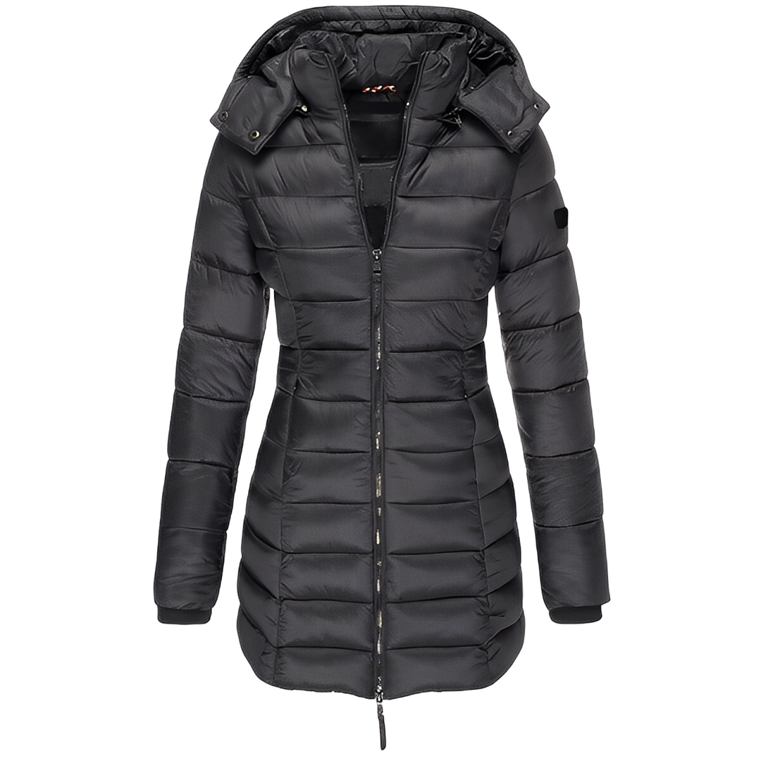 Casaco feminino acolchoado para o inverno. Design elegante e casual, ideal para proteção contra o frio.