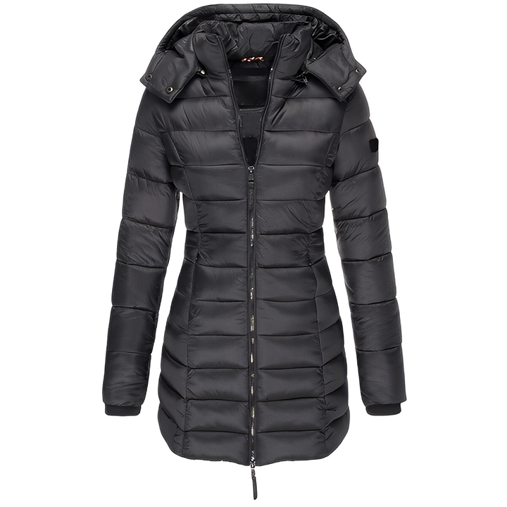 Casaco feminino acolchoado para o inverno. Design elegante e casual, ideal para proteção contra o frio.