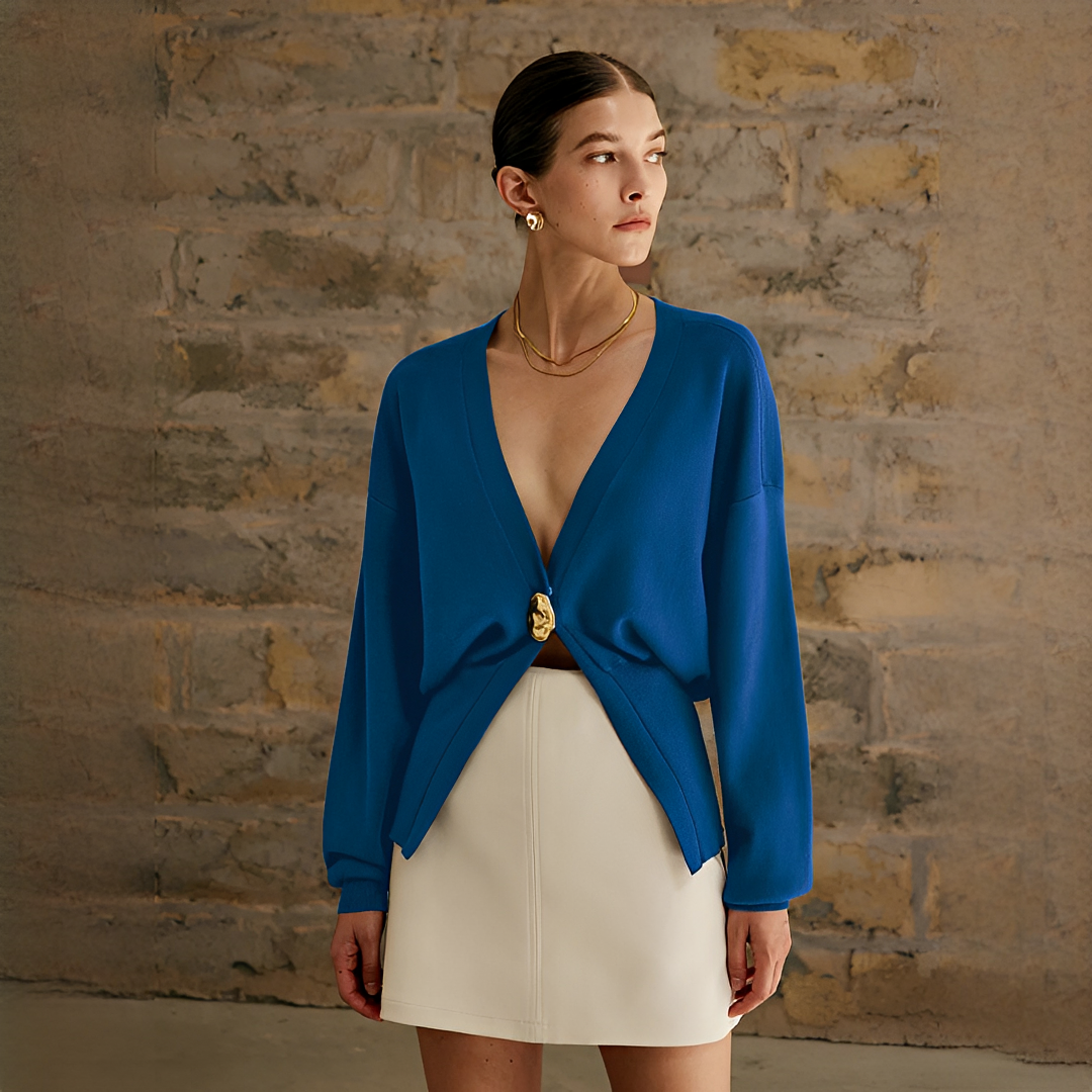 Cardigan feminino versátil para primavera, manga longa e caimento elegante, moda feminina confortável.