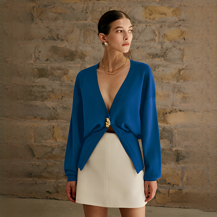 Cardigan feminino versátil para primavera, manga longa e caimento elegante, moda feminina confortável.