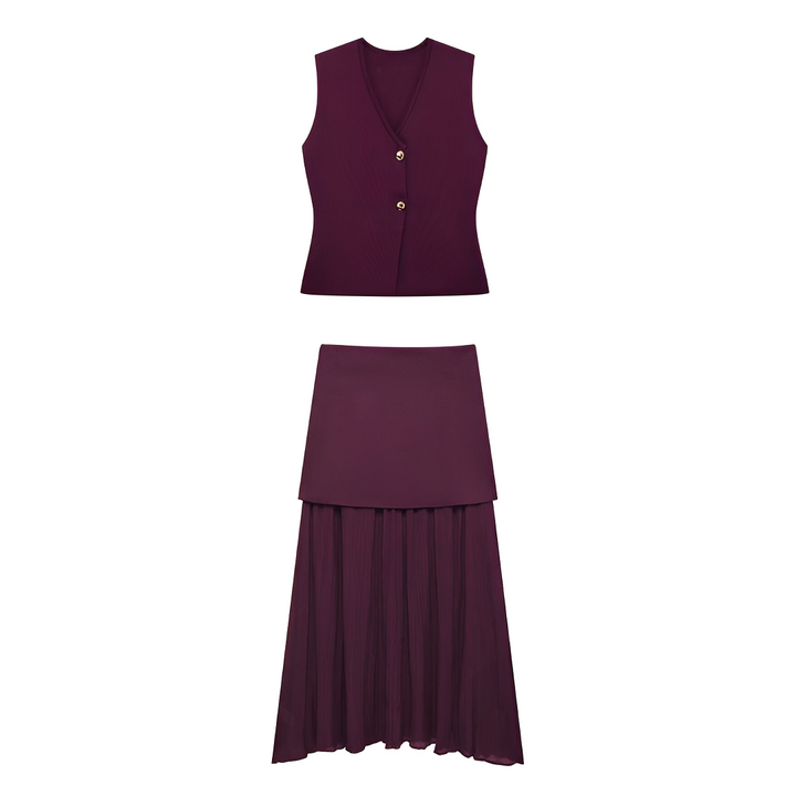 Conjunto feminino de colete e saia. Roupa casual e elegante para verão, primavera ou escritório. Estilo versátil.