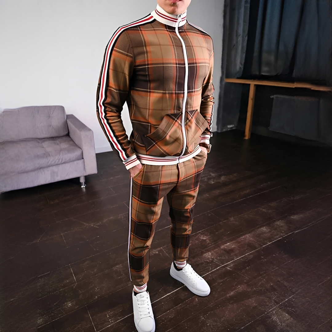 Conjunto masculino elegante de 2 peças para outono/inverno. Roupa casual e confortável, perfeita para um look moderno.