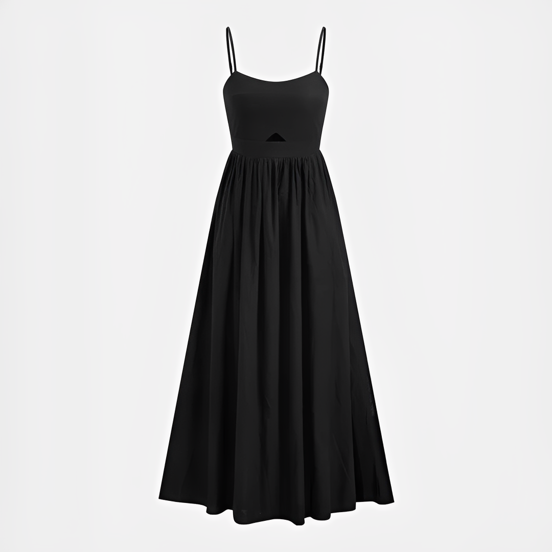 Vestido longo feminino casual sem mangas, com recorte moderno, perfeito para o verão e conforto.
