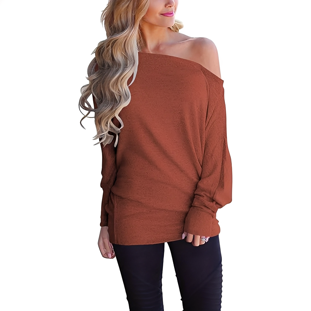 Blusa feminina de ombro caído Cordelia. Roupa casual com elegância, perfeita para moda verão/primavera, alto conforto.