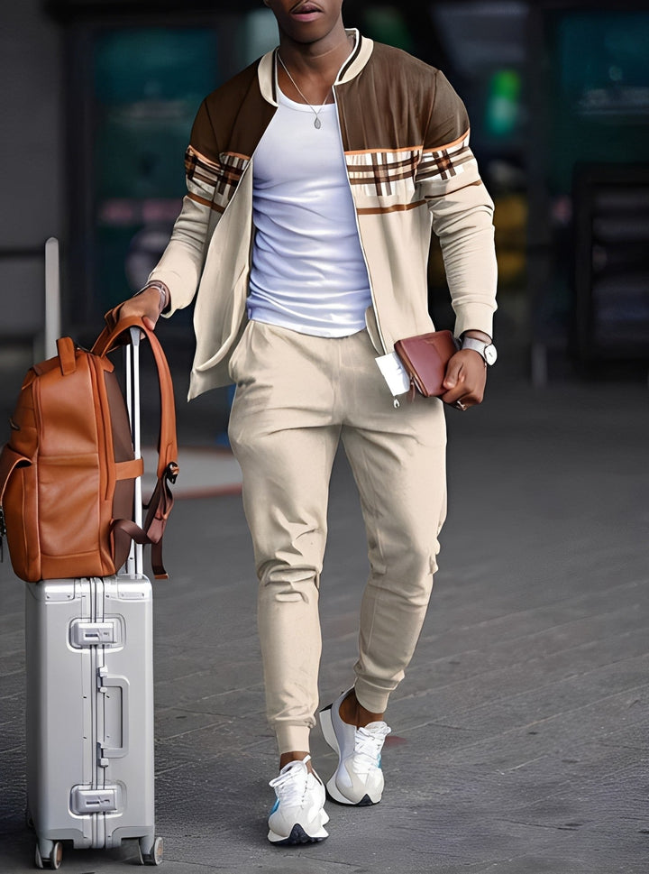 Estiloso conjunto de moletom masculino. Conforto e moda casual para o dia a dia e estações quentes.