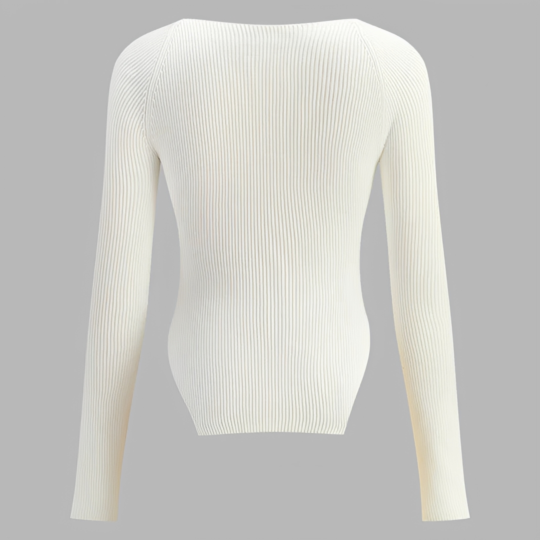 Blusa feminina elegante e confortável, com manga longa e decote coração. Roupa versátil para outono.