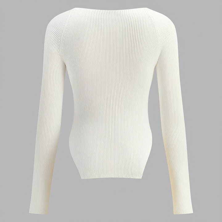 Blusa feminina elegante e confortável, com manga longa e decote coração. Roupa versátil para outono.