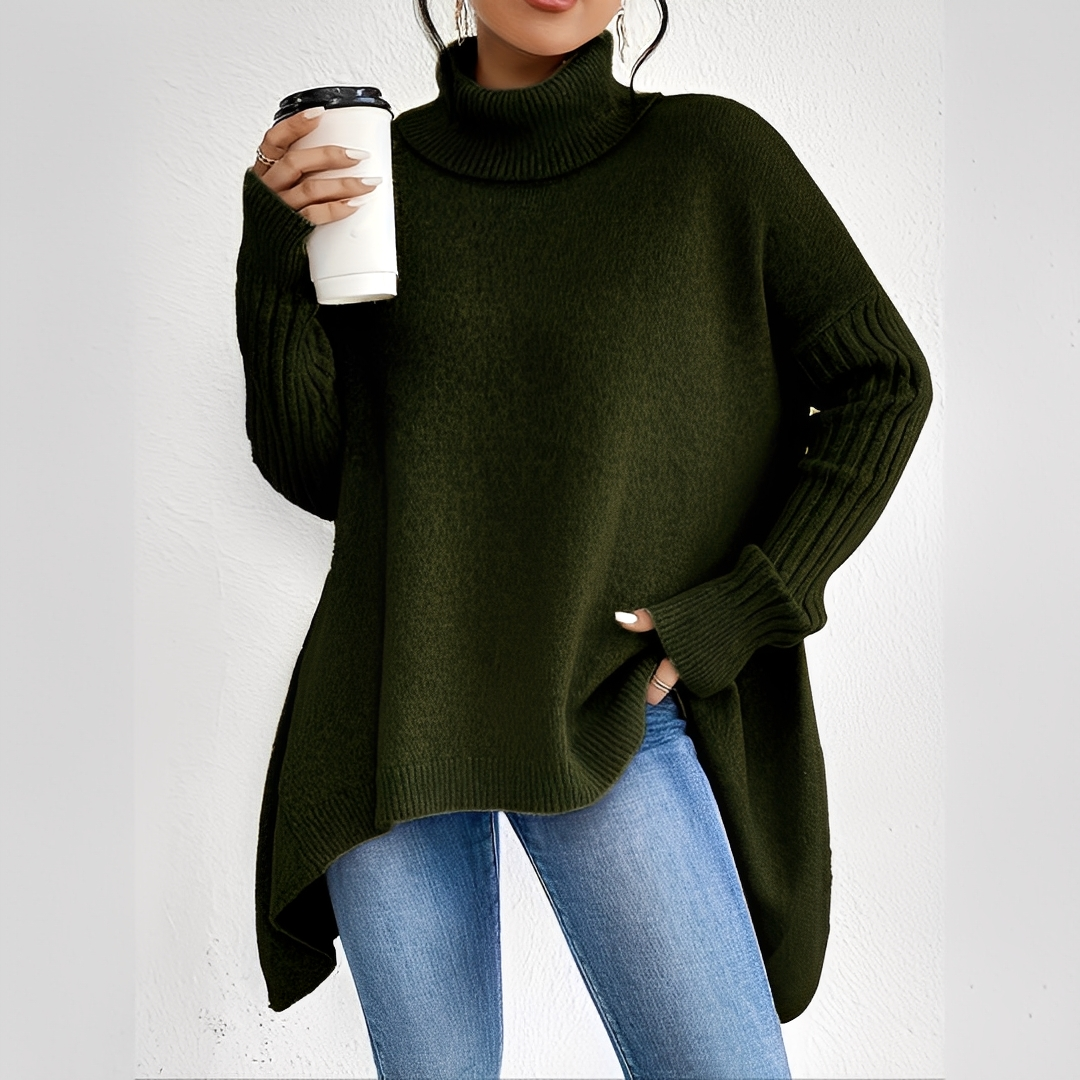 Suéter gola alta feminino, design clássico e aconchegante. Peça chave para a moda feminina no inverno.