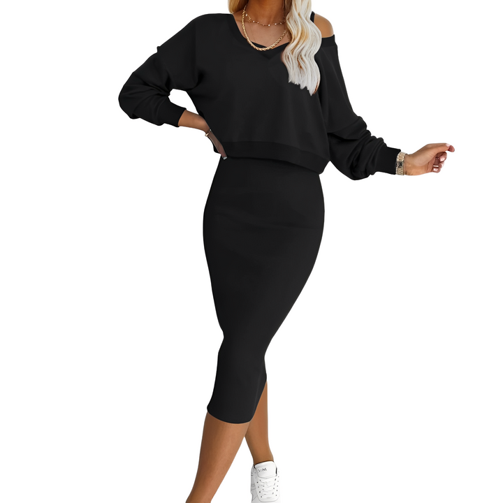 Conjunto feminino Tianna completo: blusa e saia elegante para um look versátil de moda casual ou dia a dia.