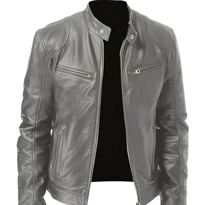 Jaqueta masculina elegante para inverno, com gola alta e zíper. Casaco confortável e moderno, ideal para estilo casual e formal.