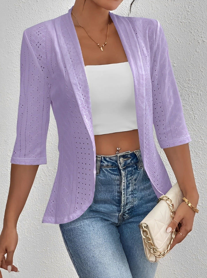 Casaco feminino tipo xale, elegante e versátil para looks chiques de outono. Perfeito para sobreposição e conforto.