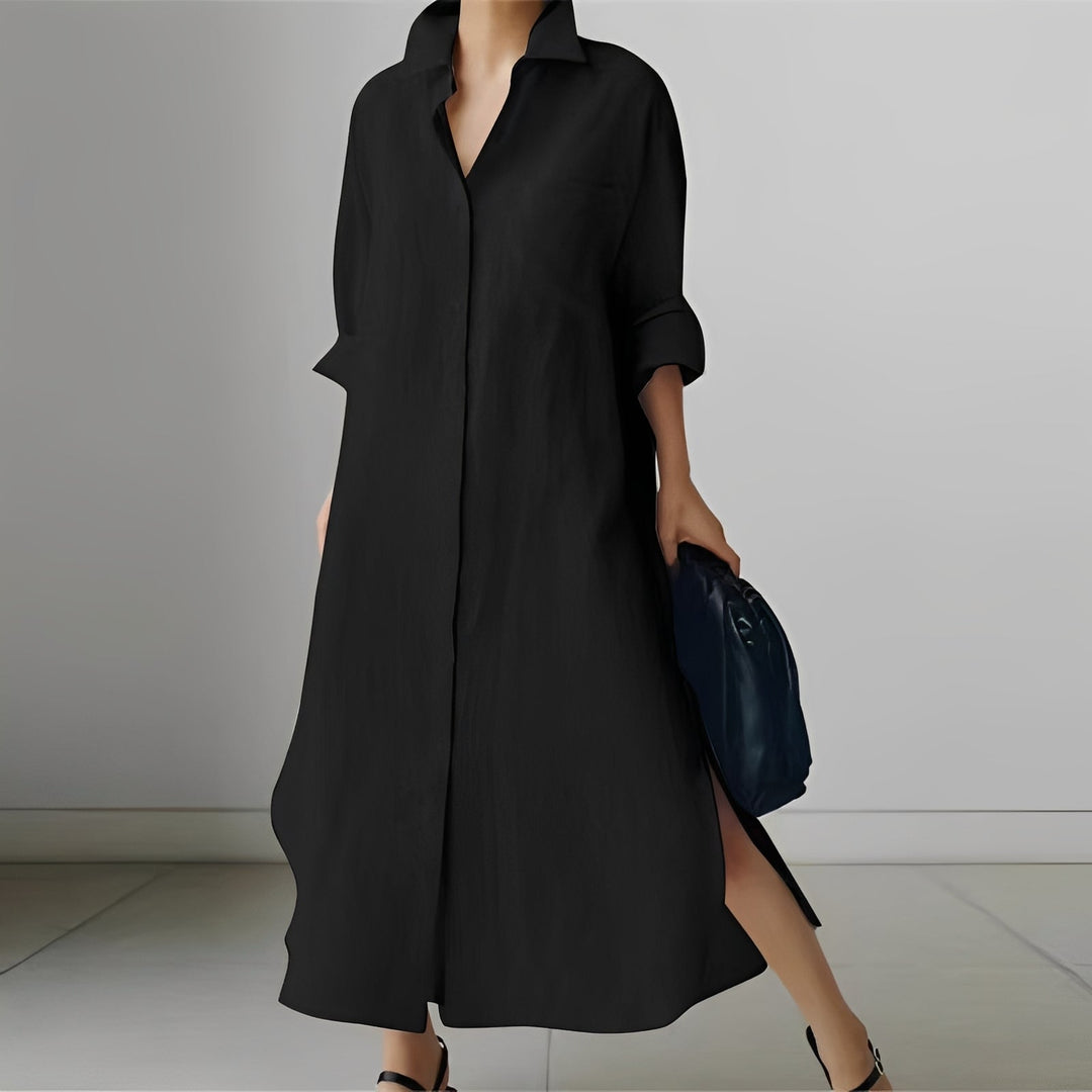 Vestido-camisa feminino oversize casual midi para o verão. Conforto e estilo versátil para o dia a dia.