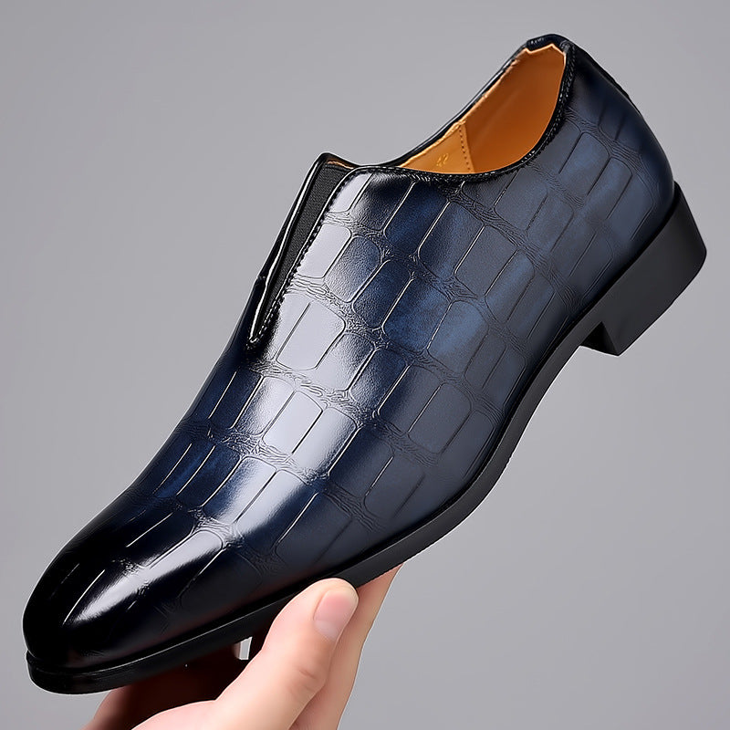 Sapatos de negócios masculinos, mocassins formais com padrão de pedra que combinam estilo e conforto.