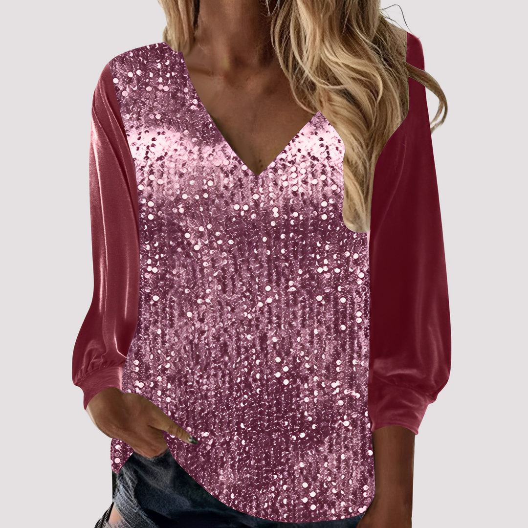 Blusa de lantejoulas cintilantes, manga longa feminina, um top moderno para moda festa e eventos noturnos.