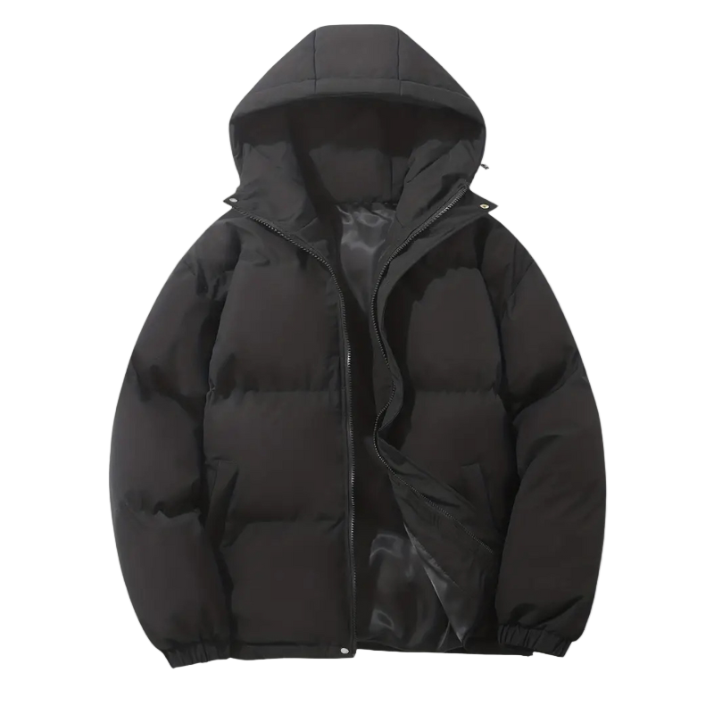 Jaqueta masculina Lennard puffer com capuz, perfeita para o inverno. Roupa de frio moderna e quente.