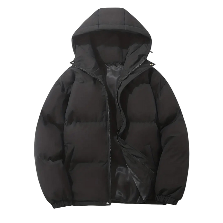 Jaqueta masculina Lennard puffer com capuz, perfeita para o inverno. Roupa de frio moderna e quente.