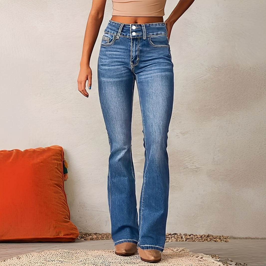 Calça feminina flare de cintura alta, casual e confortável, perfeita para o outono inverno.