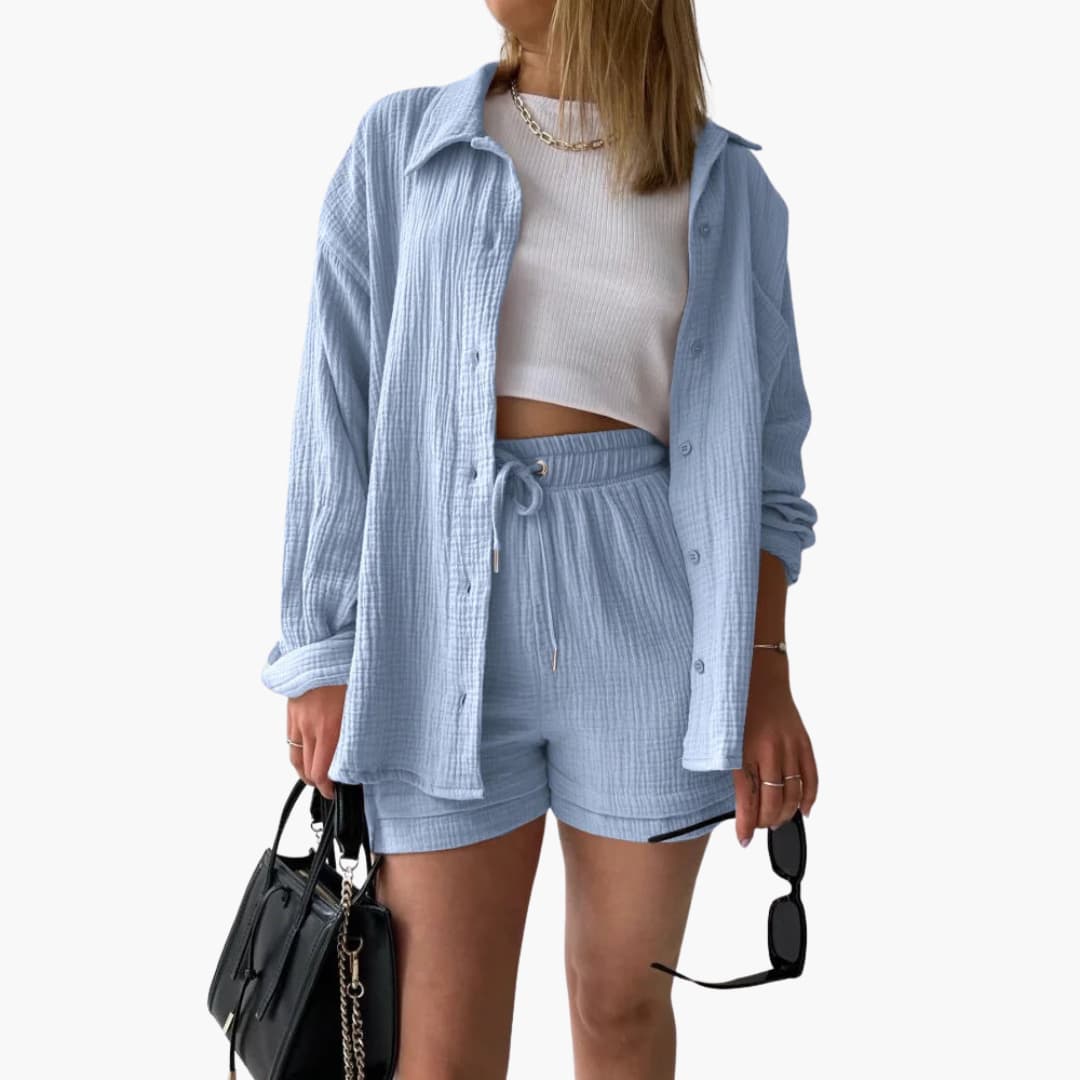 Estilo feminino descomplicado: conjunto Aurélie de duas peças, casual chique e fresco.