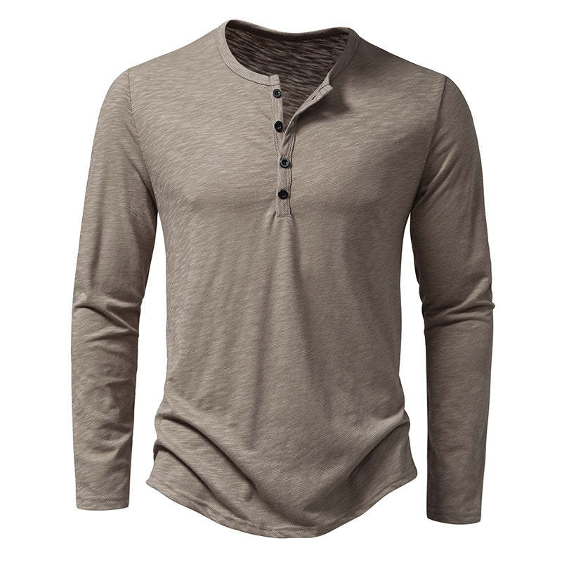 Camisa masculina casual de manga longa com botões, ideal para estilo versátil e confortável. Roupa clássica e moderna.