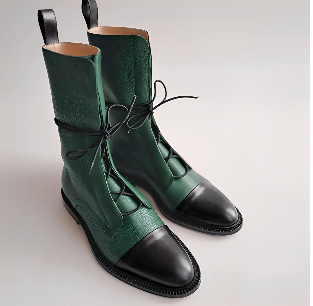 Botas femininas Aurélien verdes. Calçado de outono inverno com conforto e estilo. Disponível em preto e marrom.