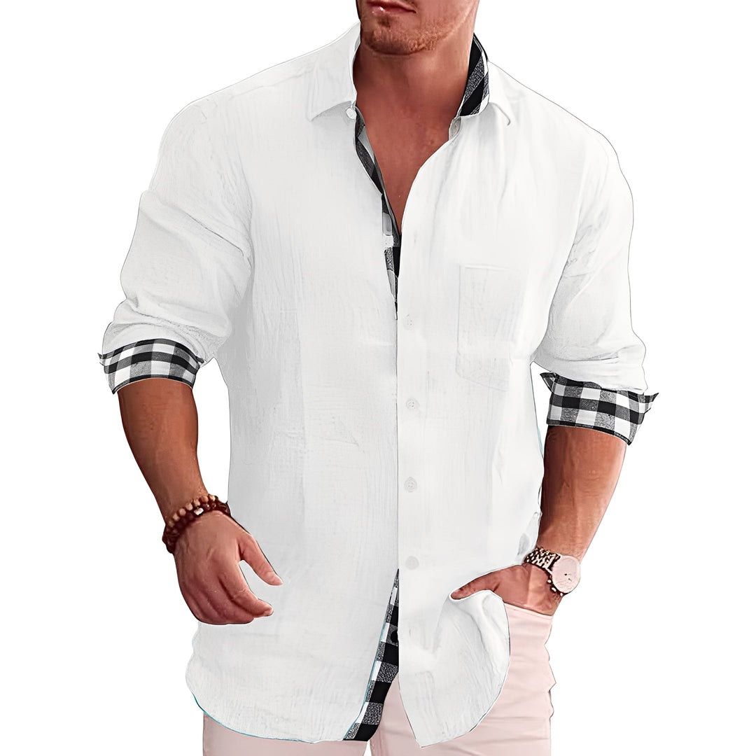 Moderna camisa xadrez masculina, design casual-elegante de manga longa, ideal para a moda de inverno.