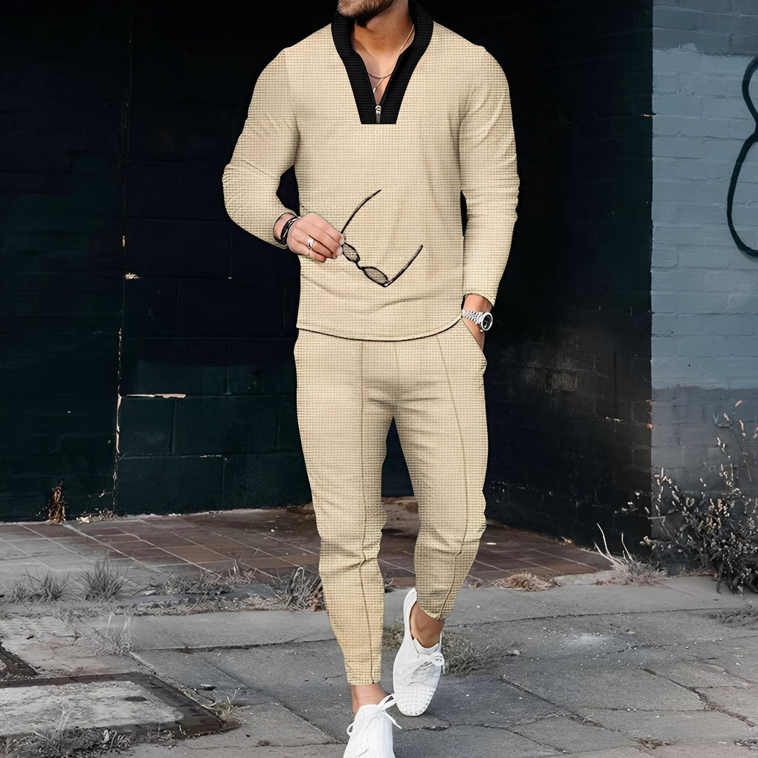 Agasalho masculino waffle cinza, conjunto confortável para lazer e outono/inverno.