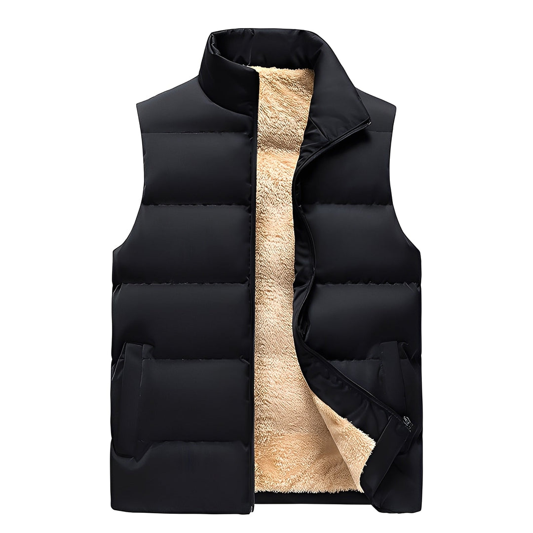 Colete de penas masculino para outono/inverno. Quente, casual e sem manga, ideal como agasalho de moda para homem.
