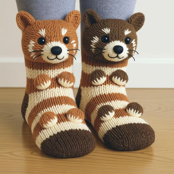 Meias divertidas e confortáveis com personagens de animais, ótimas para o inverno e presentes fofos.
