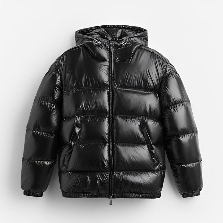 Casaco masculino acolchoado com capuz, disponível em tamanhos grandes. Roupa de inverno para frio.