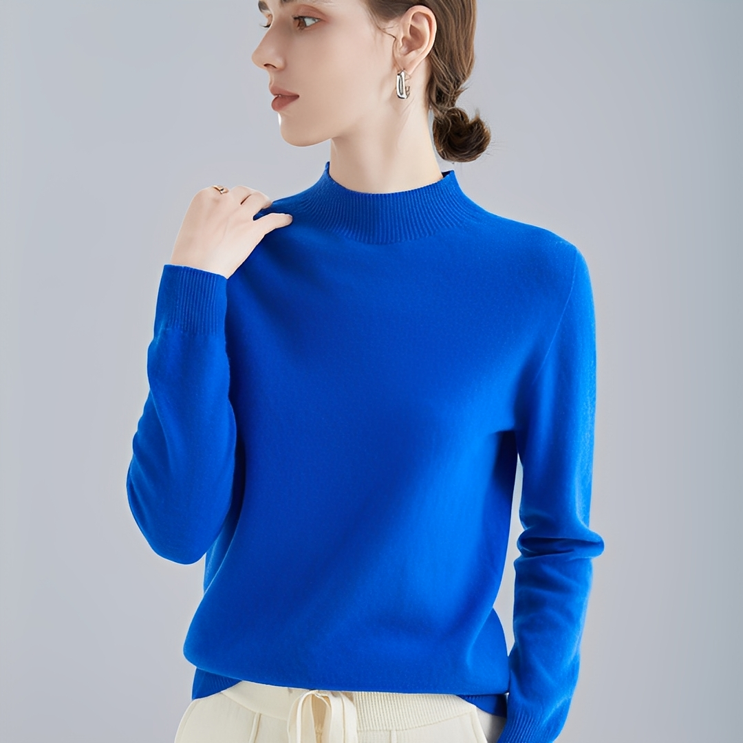 Camisola feminina de gola alta, tecido macio. Pullover confortável para moda inverno.