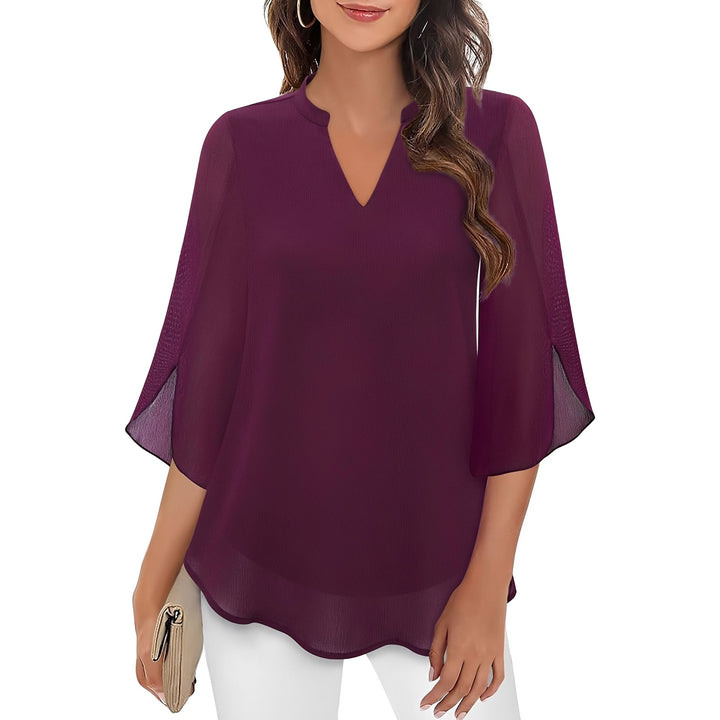 Blusa feminina solta, decote V, estilo casual e elegante. Perfeita para moda verão e conforto no escritório.