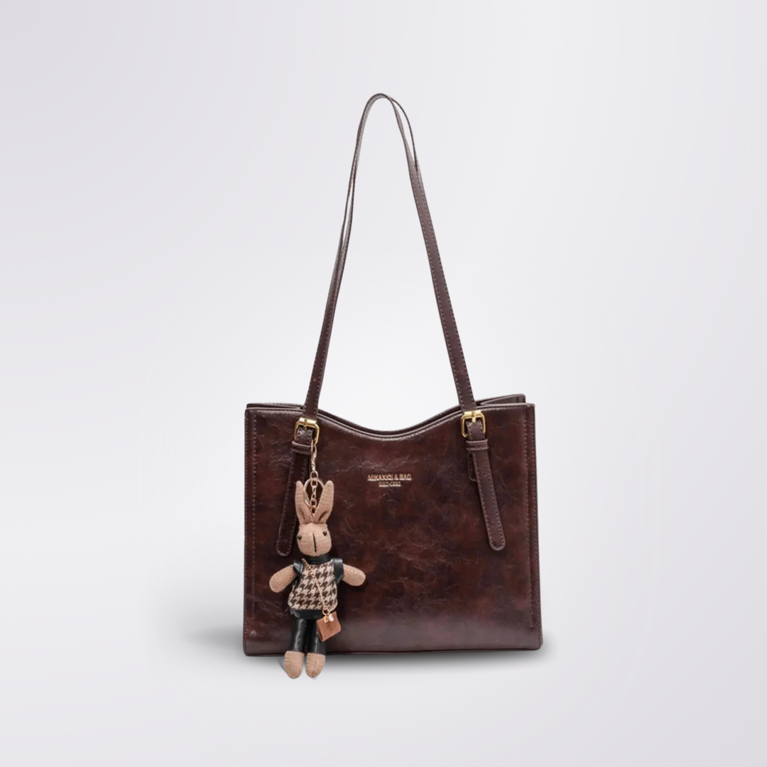 Bolsa de ombro feminina Vintage Lena castanho, couro vegano, elegante e prática para uso diário.