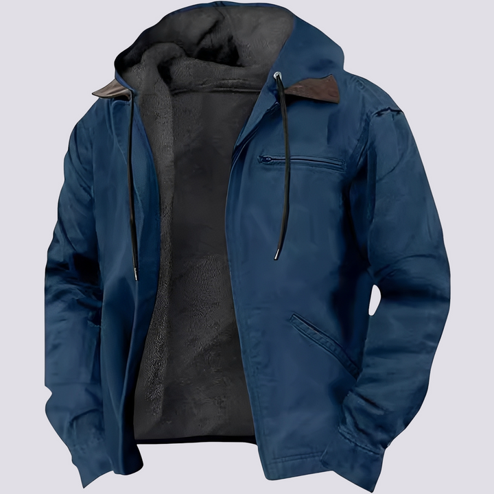 Casaco acolchoado masculino Harris com capuz, corte amplo, ideal para inverno e estilo casual.