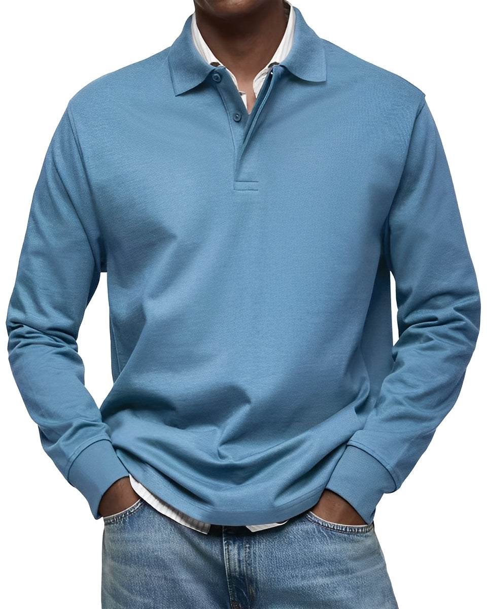Essencial camisa polo masculina Rowan de manga longa, p/ outono/inverno, agregando elegância e conforto.