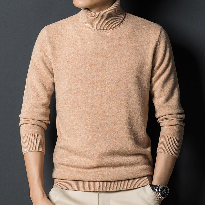 Camisola masculina elegante de gola alta, ideal para inverno e outono, oferece aquecimento e estilo versátil.
