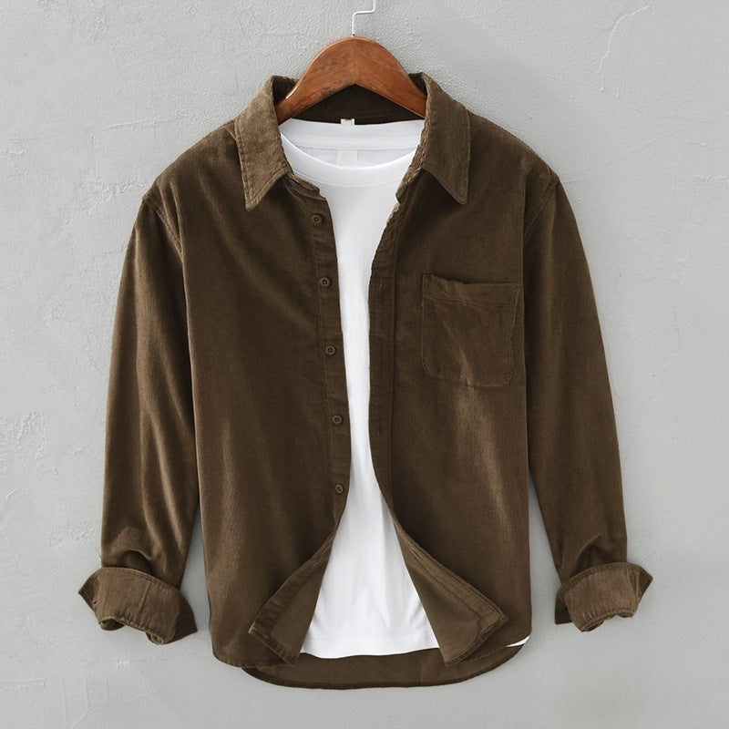 Sobrecamisa masculina casual, manga comprida. Roupa versátil para outono e primavera.
