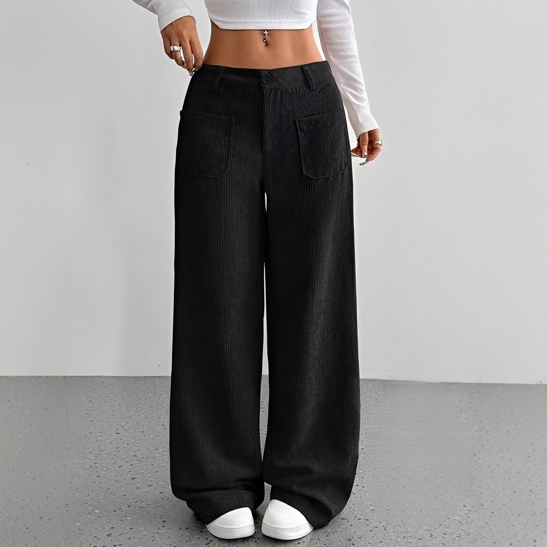 Calças femininas de cintura alta, elegantes e confortáveis. Perfeitas para moda outono/primavera e looks versáteis.