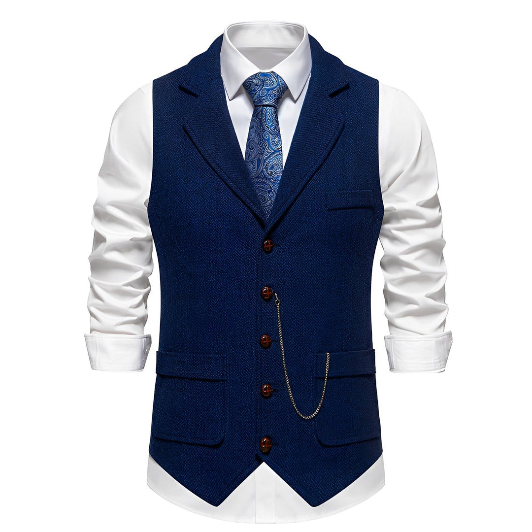 Colete masculino Luther casual em espinha de peixe. Roupa masculina para um look elegante e versátil no outono.