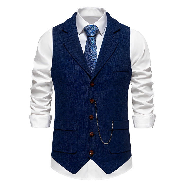 Colete masculino Luther casual em espinha de peixe. Roupa masculina para um look elegante e versátil no outono.