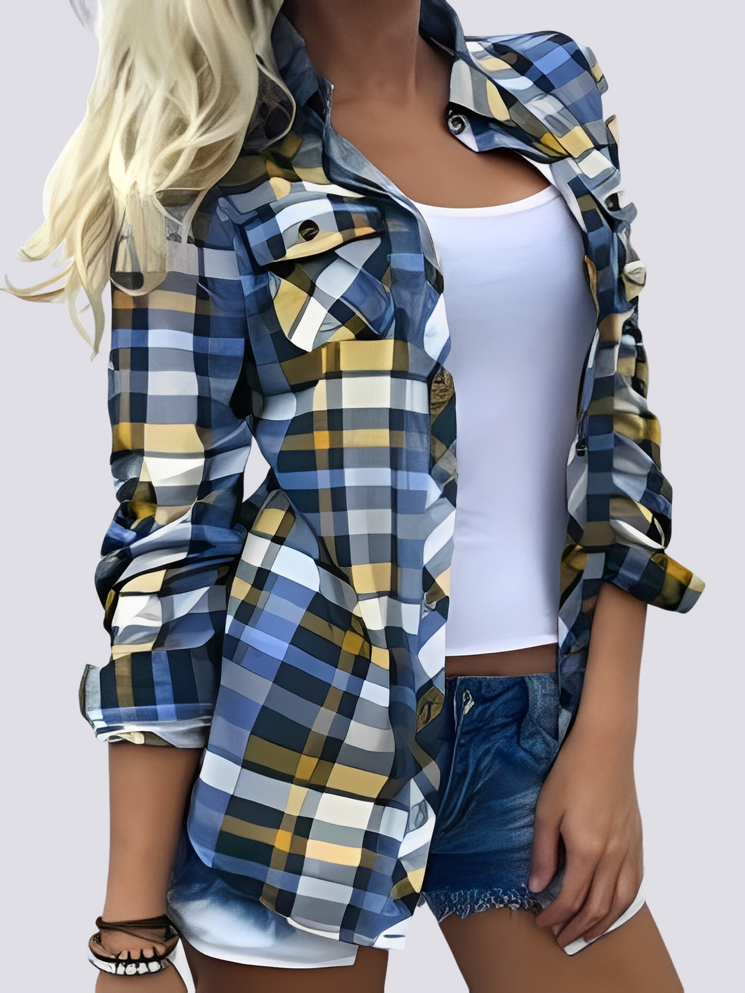 Estilo vibrante: camisa feminina colorida de manga longa. Conforto e moda moderna em uma peça.