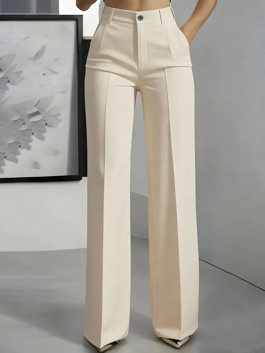 Calça de trabalho feminina cintura alta, elegante e confortável para o ambiente profissional.