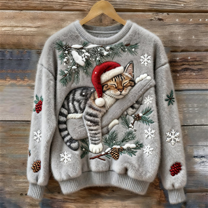 Camisola de Natal unissex com gato adormecido 3D. Perfeita para o inverno e festas.