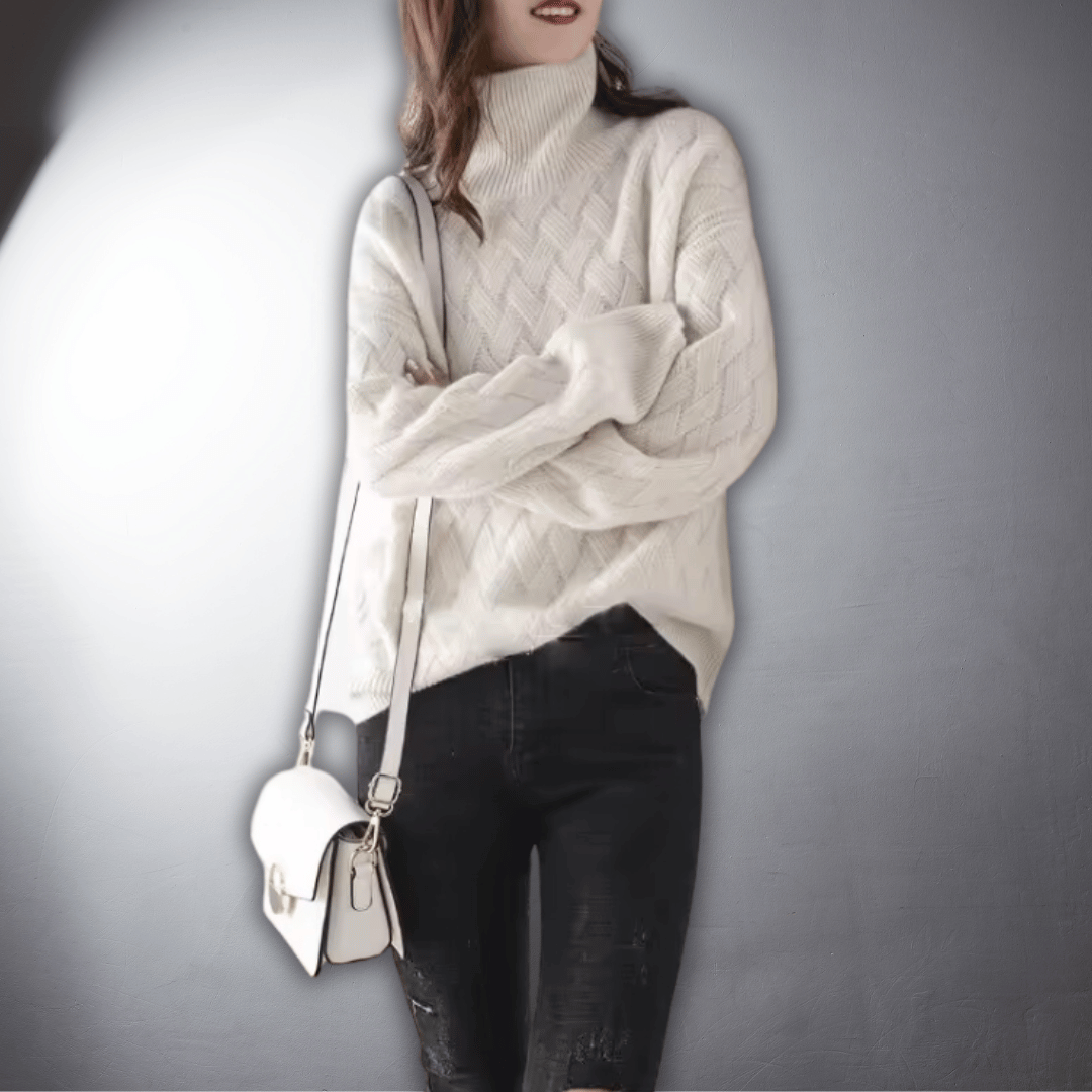 Suéter feminino oversized, tendência de moda inverno. Peça aconchegante e elegante para look casual moderno e confortável.