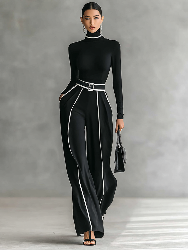 Duas peças essenciais: conjunto feminino com calça larga e blusa coordenada para um visual versátil.