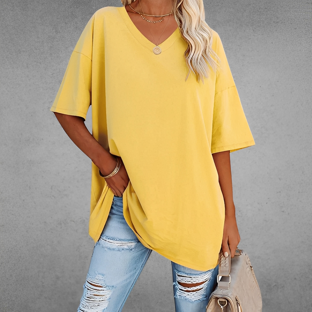 Top feminino de verão com decote V, garantindo conforto e estilo. Blusa elegante e versátil.