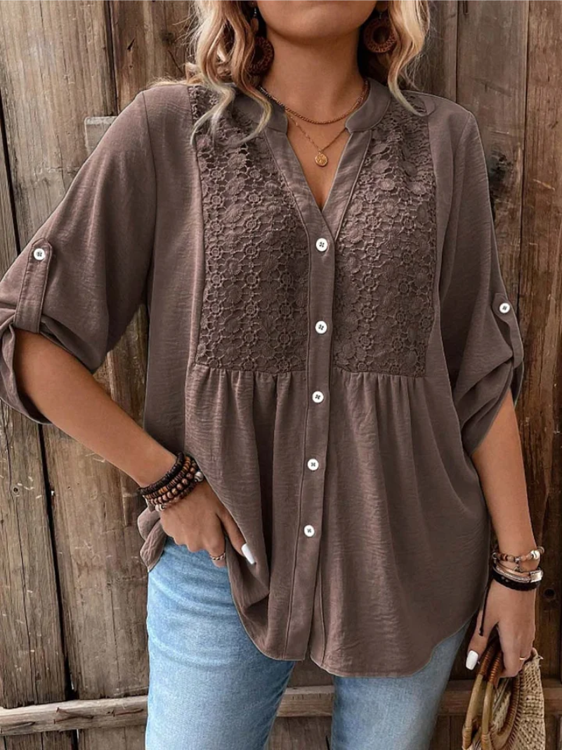 Blusa feminina com decote V e botões, peça de moda versátil para primavera/outono, combina com tudo.